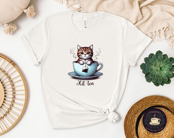 Maglietta Kit-Tea, regalo per amanti dei gatti, gattino divertente, maglietta Fur Mama, maglietta con gattino divertente, top comodo da donna con giochi di parole, abbigliamento spiritoso