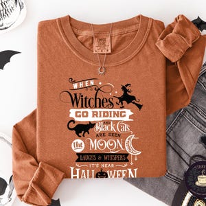 Comfort Colors When Witches Go Riding Long Sleeve Tee, Haunted History Tee, Spooky Fall Shirt, Halloween Tee, Fun Gift for Poets & Witches
