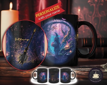 La taza negra personalizada Witches Way (325 ml y 440 ml) es perfecta para los amantes de la brujería, el cottagecore y la magia práctica. Tiene un aire de Halloween y otoño.