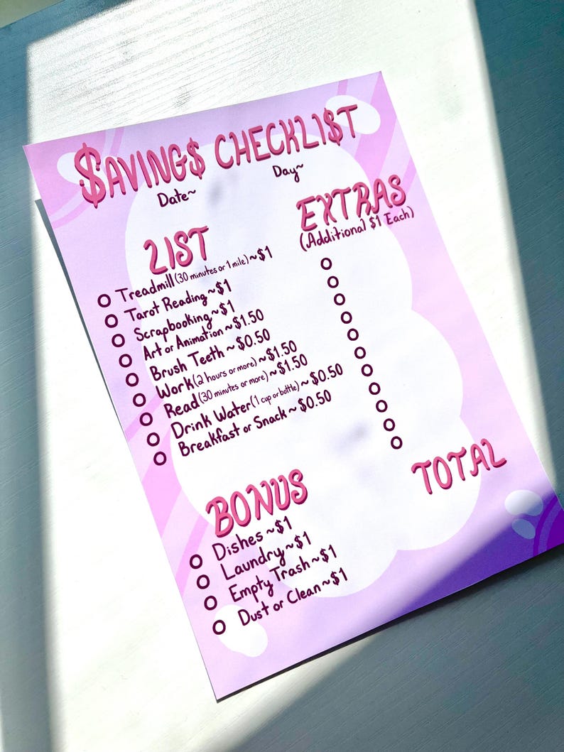 Saving Money Checklist.pdf Savings Checklist - Printable Daily Financial to Do List, 6 Colors, 2 ...