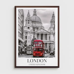 London printable wall art / iconic London red bus digital download / black and white home decor / London sights wall art / Digital download