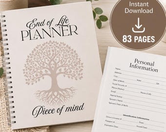 Final Wishes Peace of Mind Planner | End of Life Binder Printable with 83 Pages for Estate, Medical, Legal, and Funeral Planning