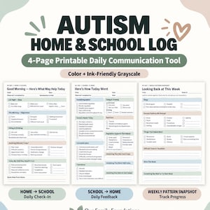 Daily Communication Log Printable, Autism Home and School PDF, 4-Page Set