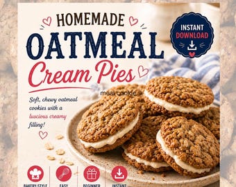 Receta imprimible de galletas rellenas de crema de avena / Receta casera de galletas tipo sándwich en PDF