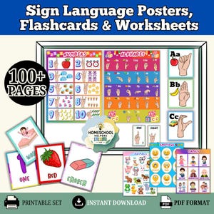 Learning Sign Language 100 Printable ASL Posters & Cards | Teaching Bundle | Universal Tool with Visuals