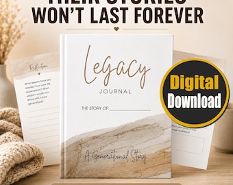 Legacy Journal Digital Download | Family Memory Book with 45 Prompts | Printable Keepsake for Generational Storytelling, Memory Heirloom