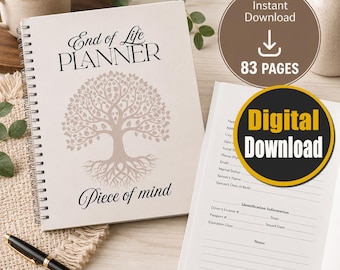 Final Wishes Peace of Mind Planner | End of Life Binder Printable with 83 Pages for Estate, Medical, Legal, and Funeral Planning
