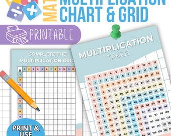 Printable Multiplication Chart and Worksheet | Math Practice Grid for Kids Times Table Learning