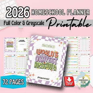 Printable 2026 Homeschool Planner - Fun Theme - Homeschooling Planning Pages, Lesson Plan, Daily Weekly Monthly Calendars, Home School Log