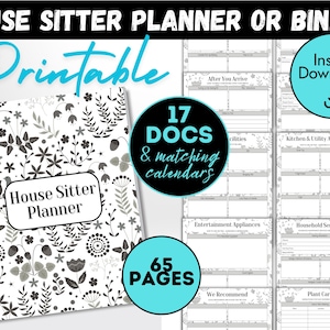 House Sitter Instructions Planner Printable – House Guest Welcome – Management Manual – Home Procedures and Calendars - Instant PDF Download