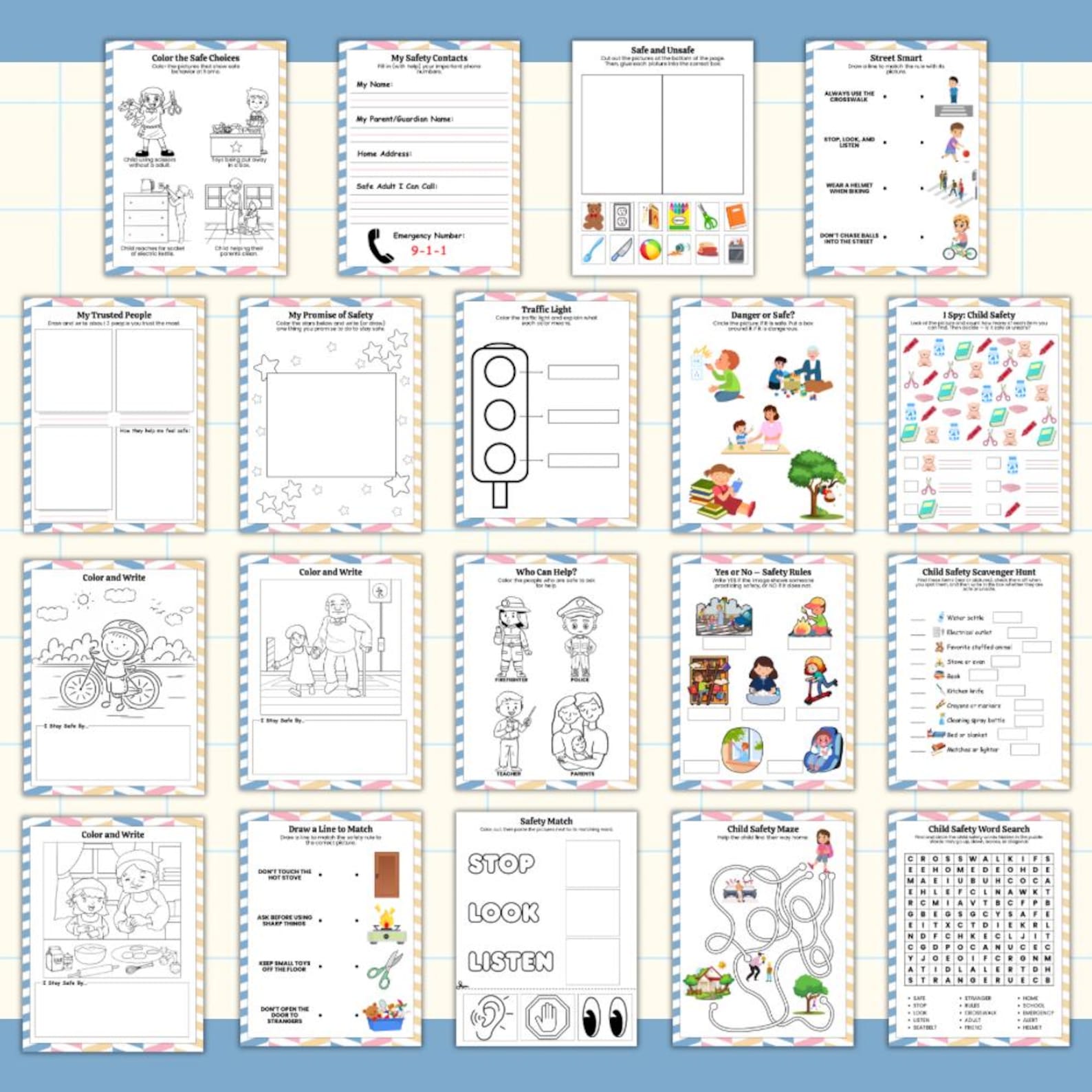 Child Protection Worksheets.pdf Child Safety Worksheets Printable – 21 Page Kids Activity Pack for ...