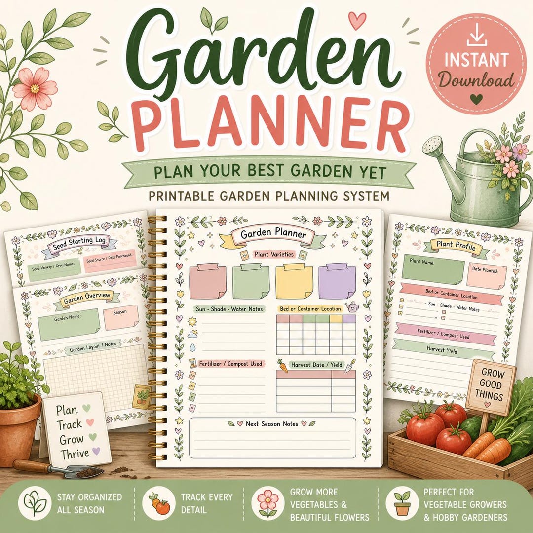 Printable Garden Planner PDF | Vegetable and Flower Journal, Plant Care ...