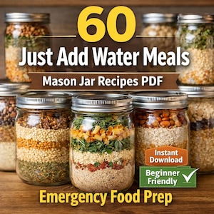 Ricette per la vita in campagna in barattolo di vetro (PDF) Preparazione di cibo d'emergenza Pasti con sola aggiunta d'acqua Conservazione in dispensa Guida al cibo per la sopravvivenza in campeggio