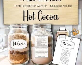 Hot Cocoa Dry Mix Recipe Labels | Printable Pantry Staples for Mason Jars & Containers | Homemade Chocolate