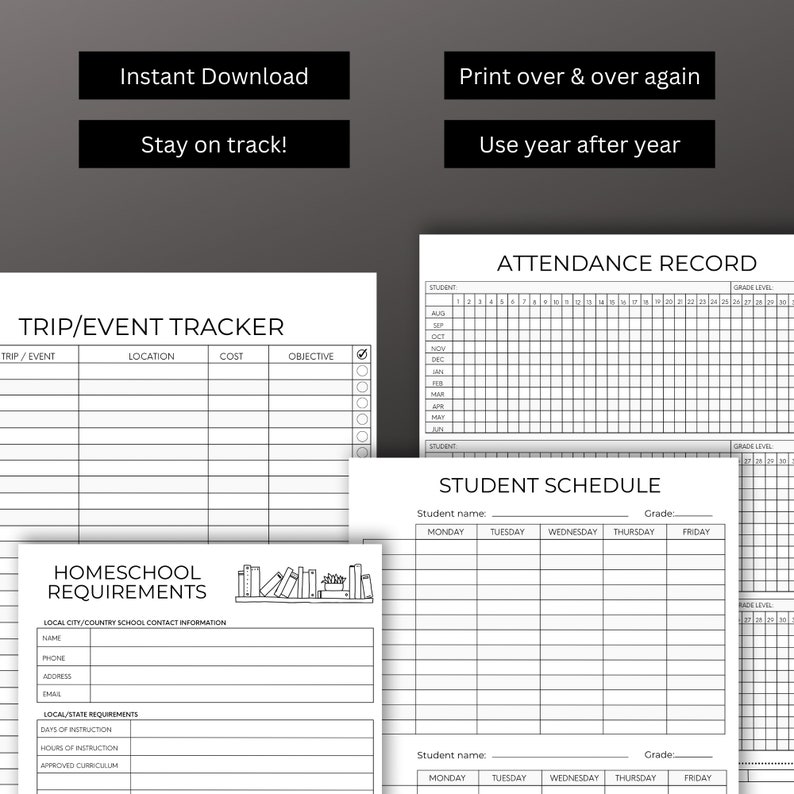 Homeschool Planner Printable 50+ Forms Kit Homeschool Record Keeping Attendance Tracker Organizer PDF Digital Download image 7