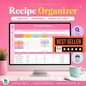 Recipe Organizer Interactive App for Google Sheets — Editable Digital Cookbook