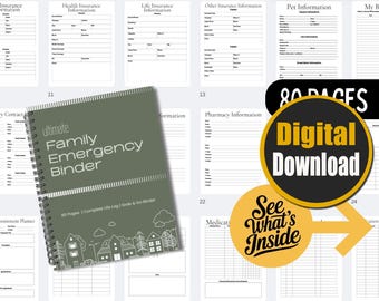 Carpeta de Emergencias Familiares Imprimible / Editable / Planificador de Preparación para Desastres / Sección para Mascotas / Descarga Digital
