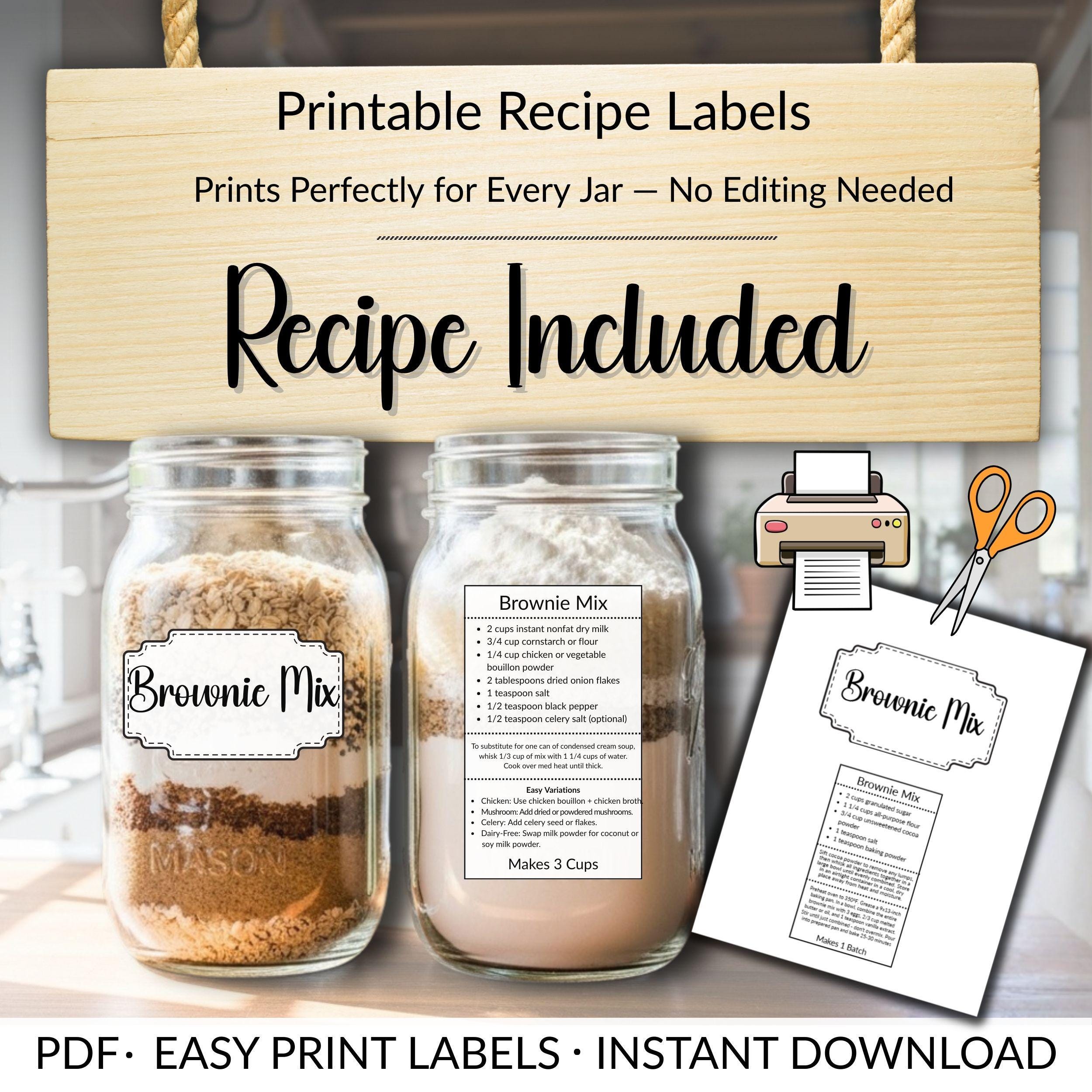 Brownie Dry Mix Recipe Pantry Labels | Print & Bake at Home | Kitchen ...
