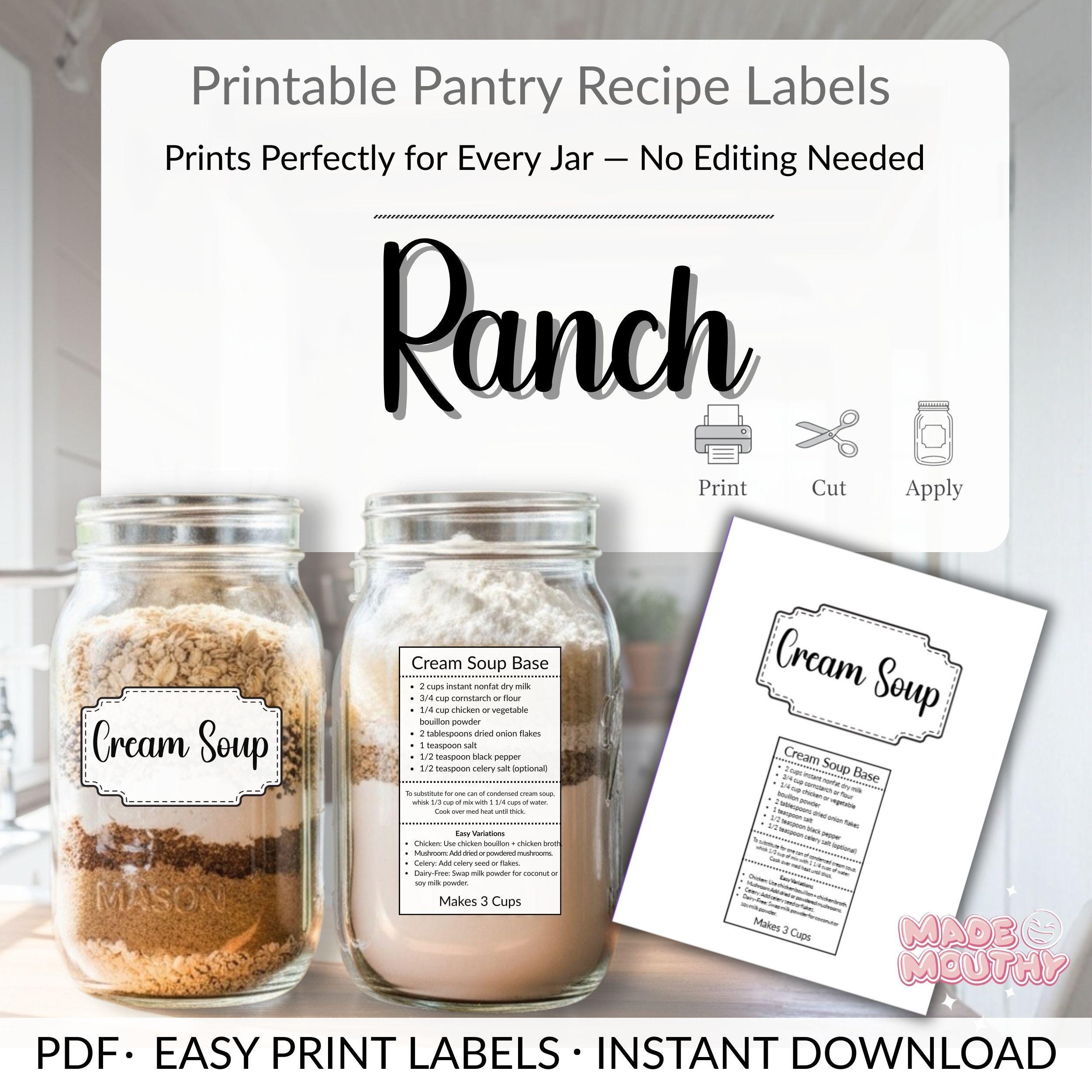 Ranch Base Dry Mix Recipe Labels | Printable Pantry Staples for DIY ...