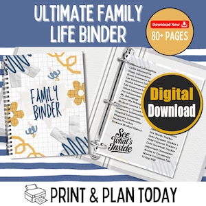 Printable Family Life Binder, 80+ Page Organizer PDF for Emergency Planning, Medical Records & Finance Tracker