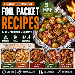 Matlagning utan disk i PDF-format för camping | Enkla recept i folieförpackningar för lägereld, grillning, husbilsresor, kladdfri mat utomhus