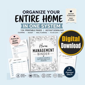 Home Management Binder | Budget Meal Planner and Cleaning Schedule | Printable and Editable PDF | ADHD Friendly