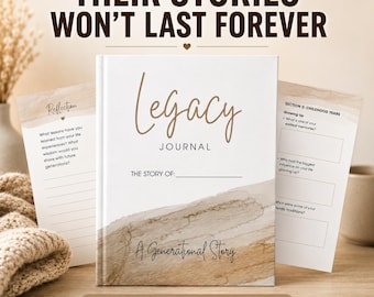 Legacy Journal Digital Download | Family Memory Book with 45 Prompts | Printable Keepsake for Generational Storytelling, Memory Heirloom
