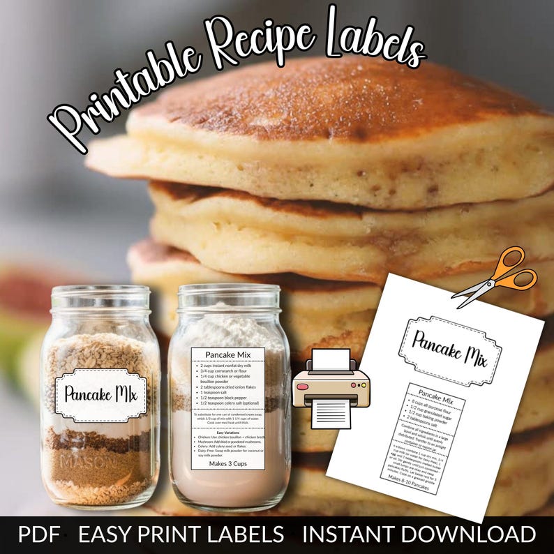 Pancake Pantry Labels & Dry Mix Recipe | Printable for Cooking ...