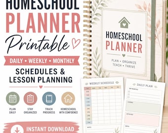Hausschulplaner Printable PDF Homeschool Organizer Tages Wöchentlich Monatlich Stundenplan Unterrichtsplanung Binder