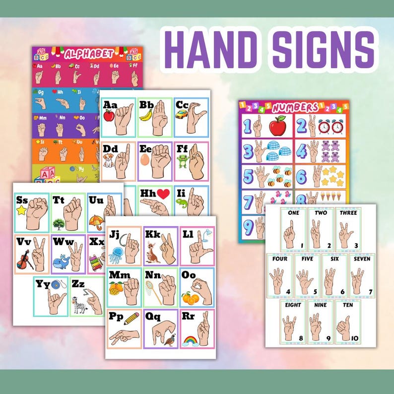 Learning Sign Language 100 Printable ASL Posters & Cards | Teaching ...