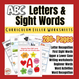 Libros de ejercicios para completar el plan de estudios de letras y palabras visuales / Más de 280 páginas imprimibles para el reconocimiento de letras y las habilidades de escritura para principiantes en la educación en el hogar en formato PDF