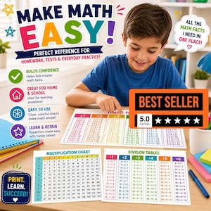 Math Charts for Kids | Times Tables, Division and Multiplication Grades 2-6