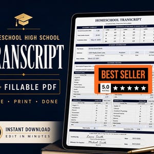 Homeschool High School Transcript Editable | Fillable PDF Printable