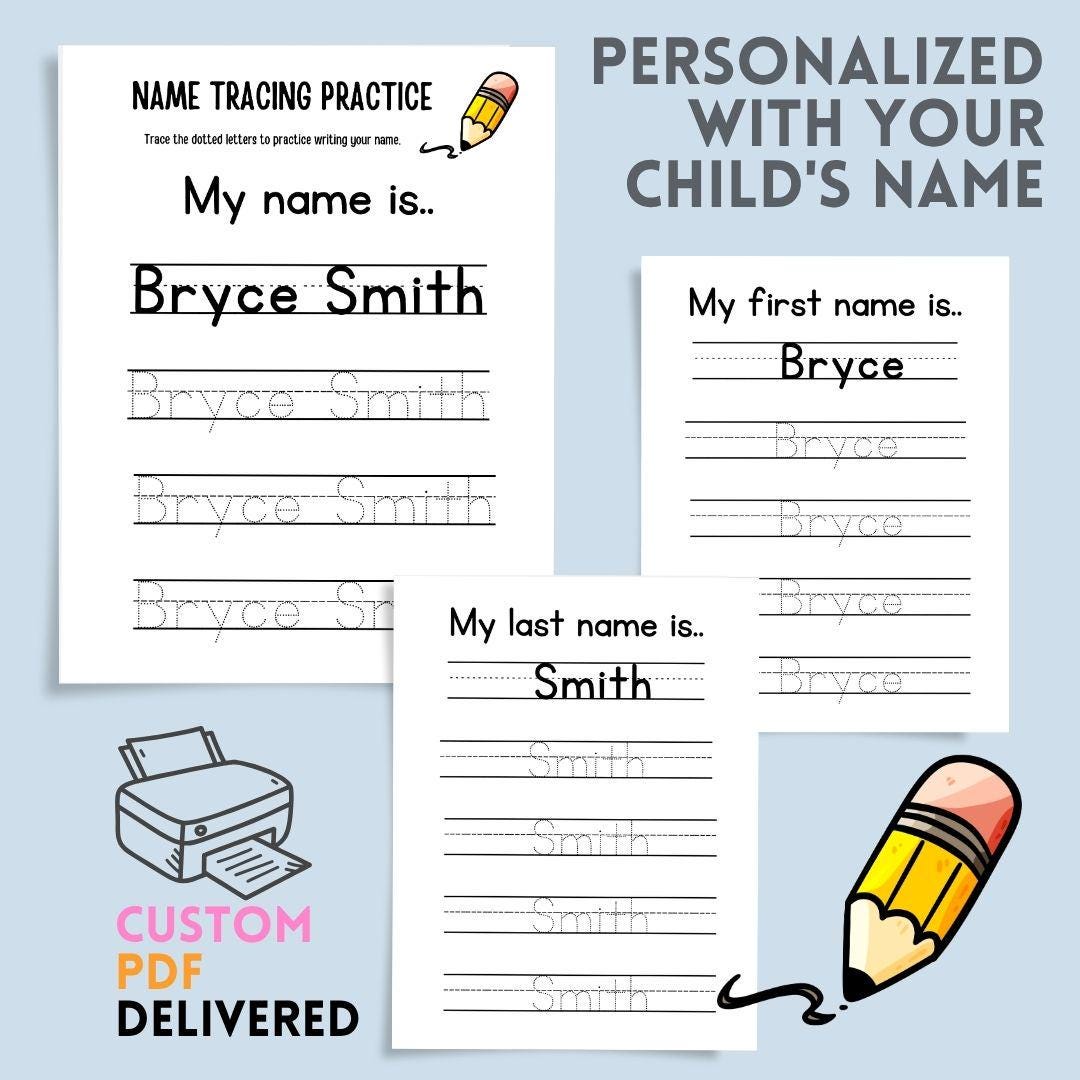 Custom Name Tracing Worksheets for Kids | Personalized Handwriting ...