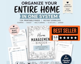 Home Management Binder | Budget Meal Planner and Cleaning Schedule | Printable and Editable PDF | ADHD Friendly
