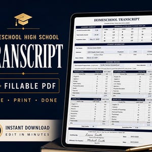 Homeschool High School Transcript Editable | Fillable PDF Printable