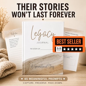 Legacy Journal Digital Download | Family Memory Book with 45 Prompts | Printable Keepsake for Generational Storytelling, Memory Heirloom image 1