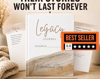 Legacy Journal Digital Download | Family Memory Book with 45 Prompts | Printable Keepsake for Generational Storytelling, Memory Heirloom