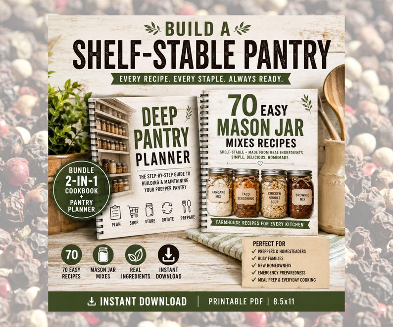 Pantry Organization Bundle: Deep Planner & 70 Mason Jar Recipes, Printable PDF image 1