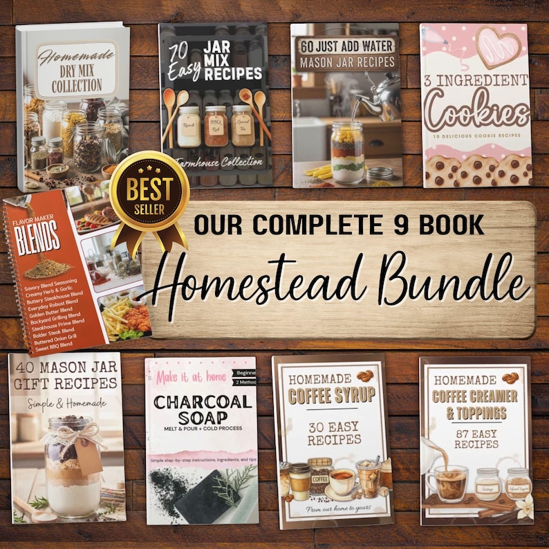 homestead recipes
mason jar mixes
dry mix recipes
pantry storage
printable cookbook
jar gift ideas
meal prep mixes
seasoning blends
budget cooking
instant download
canning preserving
shelf stable meals
emergency food prep