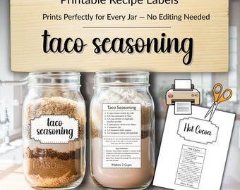 Taco Seasoning Dry Mix Recipe Labels | Printable Pantry Staples for DIY Kitchen Organization and Meal Prep