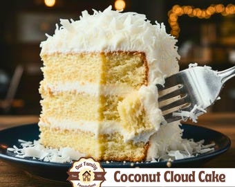 Coconut Cloud Cake Recipe PDF | Easy From Scratch & Box Mix Directions | Fluffy Frosting | Birthday  Holiday Dessert | Printable