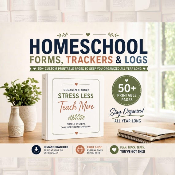 Homeschool Planner Printable 50+ Forms Kit Homeschool Record Keeping Attendance Tracker Organizer PDF Digital Download