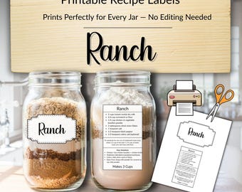 Ranch Base Dry Mix Recipe Labels | Printable Pantry Staples for DIY Kitchen Organization and Meal Prep