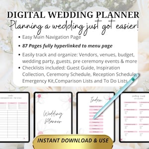 87 Pages Digital Wedding Planner Goodnotes Wedding Planner iPad Wedding Planner Hyperlinked Digital Planner Wedding Checklists Download