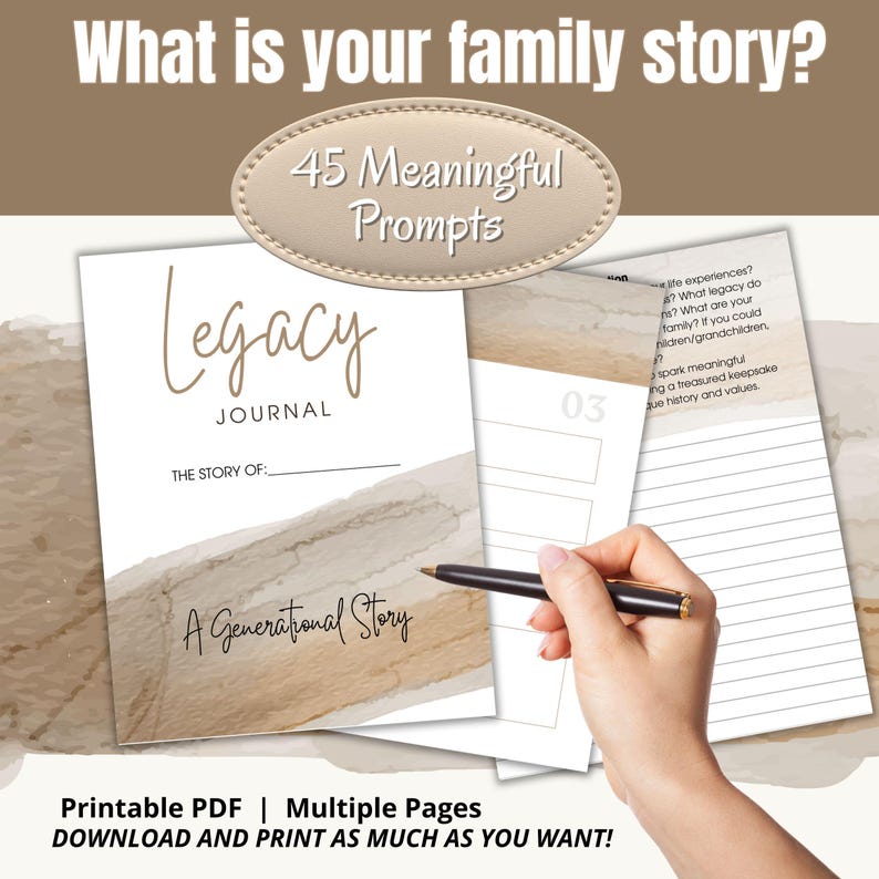 Legacy Journal Digital Download | Family Memory Book with 45 Prompts | Printable Keepsake for Generational Storytelling, Memory Heirloom image 6