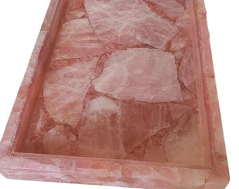 Rose Quartz Tray | Handmade Crystal Vanity Tray | Small Gemstone Decor | Jewelry Organizer | Healing Stone Gift | Boho Home Accessories