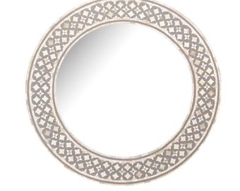 Handmade Bone Inlay Mirror Frame – Floral Pattern Wall Mirror | Decorative Vanity Mirror | Artisan Decor | Boho Home Accent