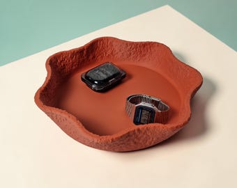 Bandeja organizadora decorativa CLAYTIS | Bol organizador con textura de terracota | Decoración moderna y orgánica para el hogar | Bioplástico ecológico