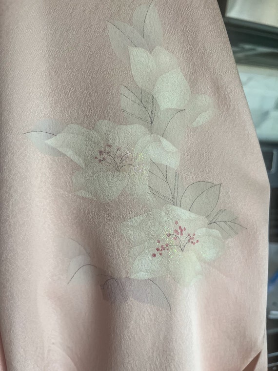 1940s Floral Pastel Hand Painted Pink & Blue Silk Kimono